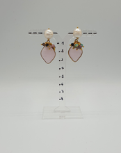 Load image into Gallery viewer, silver stud earrings with pearls and pink cabouchon rhomb
