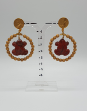 Load image into Gallery viewer, golden metal clip-on earrings with jasper frogs
