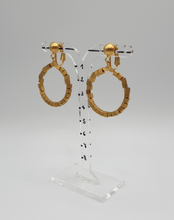 Load image into Gallery viewer, golden metal clip-on earrings with cubic beads, small
