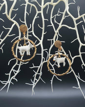 Load image into Gallery viewer, golden metal clip-on earrings with gold plated beads and enamel goats
