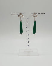 Load image into Gallery viewer, elegant silver strass stud earrings with green dyed jade drops
