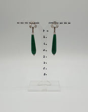 Load image into Gallery viewer, elegant silver strass stud earrings with green dyed jade drops
