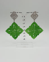 Load image into Gallery viewer, NEW rhinestone stud earrings with square green dyed jade element
