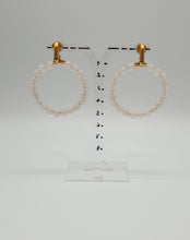 Load image into Gallery viewer, golden metal clip-on earrings with round rosequartz beads
