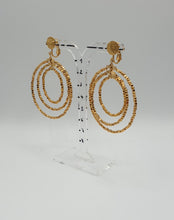 Load image into Gallery viewer, golden metal clip-on earrings with gold plated beads in three circles
