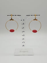 Load image into Gallery viewer, gold plated silver stud earrings with red jade oval bead
