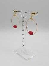 Charger l&#39;image dans la galerie, gold plated silver stud earrings with red jade oval bead
