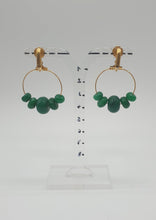 Load image into Gallery viewer, NEW golden metal clip-on earrings with green jade beads
