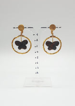 Load image into Gallery viewer, NEW gold plated clip-on earrings with brown jasper butterflies
