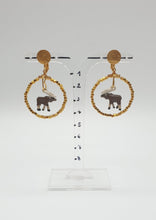 Charger l&#39;image dans la galerie, NEW golden metal clip-on earrings with gold plated beads and handpainted elk
