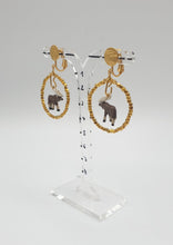 Charger l&#39;image dans la galerie, NEW golden metal clip-on earrings with gold plated beads and handpainted elk
