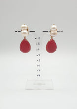 Load image into Gallery viewer, NEW clip-on earrings with double pearls and jade cabouchon drop
