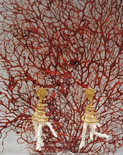 Load image into Gallery viewer, white coral branches and gold plated beads on clip-on earrings
