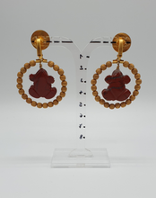 Load image into Gallery viewer, golden metal clip-on earrings with jasper frogs
