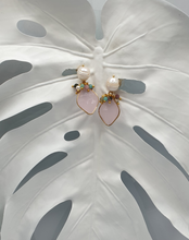 Load image into Gallery viewer, silver stud earrings with pearls and pink cabouchon rhomb
