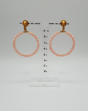 Load image into Gallery viewer, golden metal clip-on earrings with tender pink jade beads
