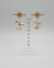 Load image into Gallery viewer, golden metal flower stud earrings with pearls
