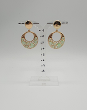 Load image into Gallery viewer, NEW golden metal stud earrings with green rhinestone elements
