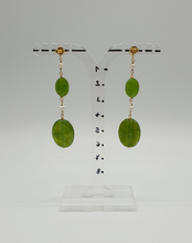 Load image into Gallery viewer, gold plated silver stud earrings with mini pearls and dyed green jade beads
