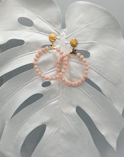 Load image into Gallery viewer, golden metal clip-on earrings with tender pink jade beads
