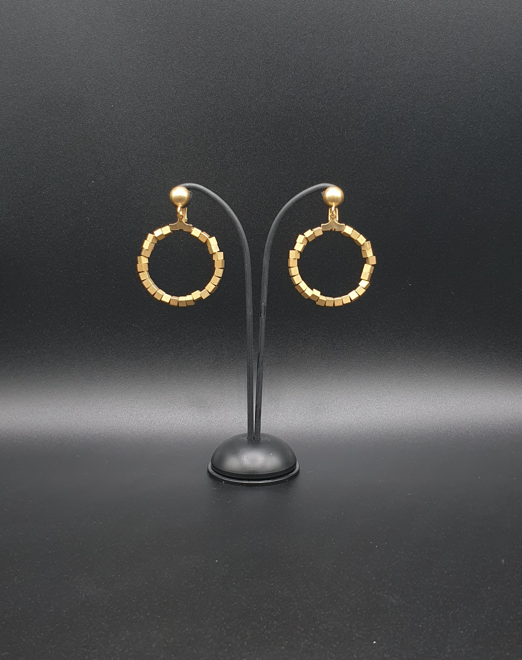 golden metal clip-on earrings with cubic beads, small