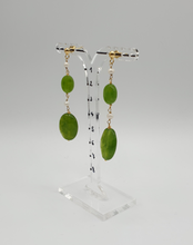 Load image into Gallery viewer, gold plated silver stud earrings with mini pearls and dyed green jade beads
