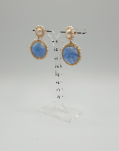 Load image into Gallery viewer, NEW pearl stud earrings with blue dyed jade and pearls
