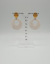 Load image into Gallery viewer, golden metal stud earrings with mother-of-pearl elements
