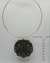 Load image into Gallery viewer, NEW neck ring with brown patterned jade carving
