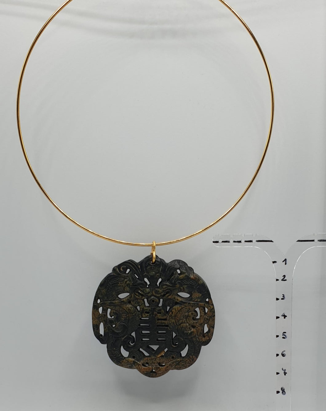 NEW neck ring with brown patterned jade carving