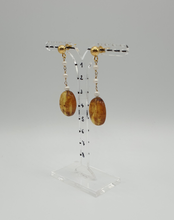 Load image into Gallery viewer, NEW gold plated stud earrings with mini pearls and amber beads
