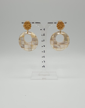 Load image into Gallery viewer, golden metal stud earrings with mother-of-pearl elements
