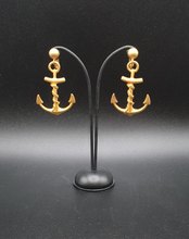Load image into Gallery viewer, golden metal clip-on earrings with anchors
