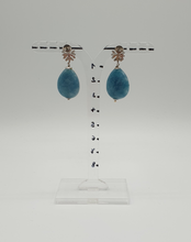 Load image into Gallery viewer, stud earrings with rhinestones snowflakes and coloured blue jade
