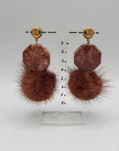 Load image into Gallery viewer, golden stud earrings with marble and dyed mink
