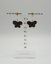 Load image into Gallery viewer, gold plated silver stud earrings with pearls and brown jasper butterflies
