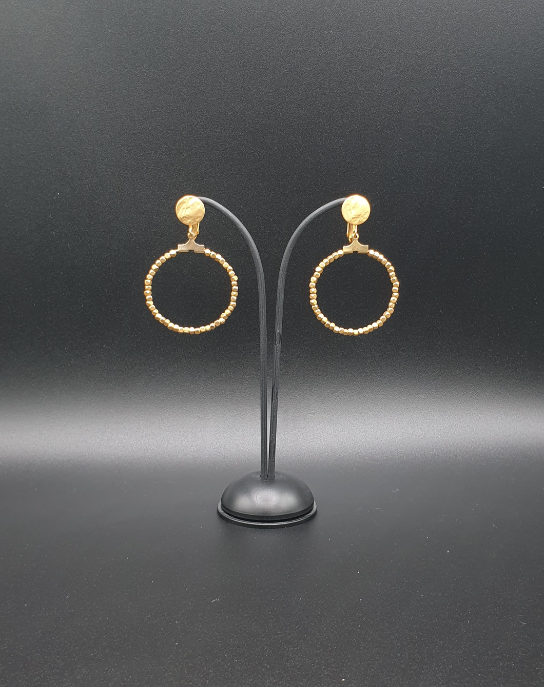 golden metal clip-on earrings with gold plated beads, small