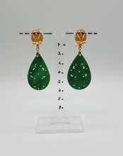 Load image into Gallery viewer, pearl stud earrings with green dyed jade element
