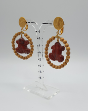 Load image into Gallery viewer, golden metal clip-on earrings with jasper frogs
