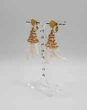 Load image into Gallery viewer, white coral branches and gold plated beads on clip-on earrings
