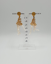 Load image into Gallery viewer, white coral branches and gold plated beads on clip-on earrings
