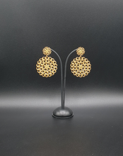 Load image into Gallery viewer, golden metal flower stud earrings with flowers
