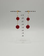 Load image into Gallery viewer, gold plated silver stud earrings with mini pearls and red coral disks
