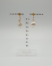 Load image into Gallery viewer, gold plated silver stud earrings with long drop pearls
