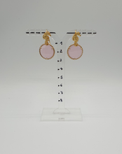 Load image into Gallery viewer, NEW gold plated silver seahorse earring for holes with pink disk
