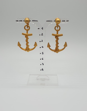 Load image into Gallery viewer, golden metal clip-on earrings with anchors
