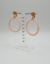 Load image into Gallery viewer, golden metal clip-on earrings with tender pink jade beads
