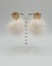 Load image into Gallery viewer, golden metal stud earrings with white coloured mink
