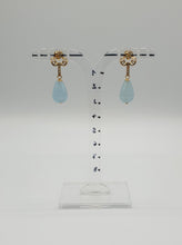 Load image into Gallery viewer, NEW golden stud earrings with dyed blue jade drops
