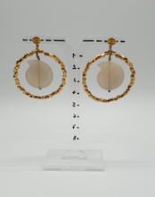 Load image into Gallery viewer, gold plated silver stud earrings with gold plated beads and agata seashells
